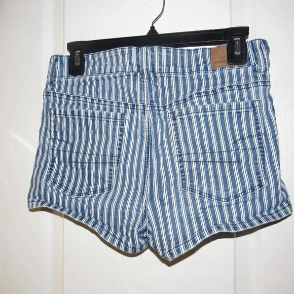 AMERICAN EAGLE Stretch Hi-Rise Shortie Railroad Hickory Stripe Shorts Size 8 - Picture 2 of 5